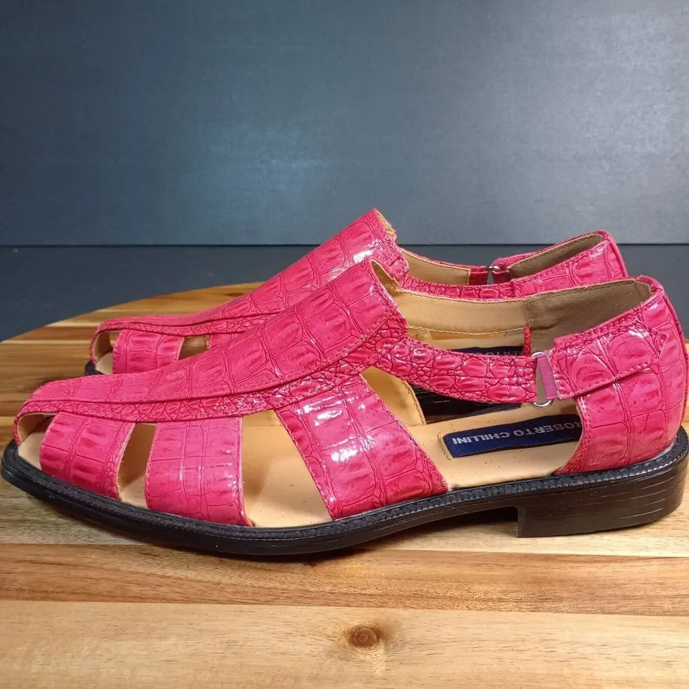 Roberto Chillini Faux Gator‎ Dress Shoes Pimp Shoes Unique Sandals Pink Sz 10.5